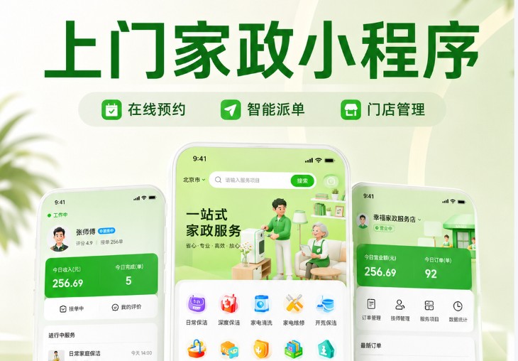西安咸阳家政上门预约小程序开发，全链路打通线上服务闭环，助力本地生活服务品牌营收增长